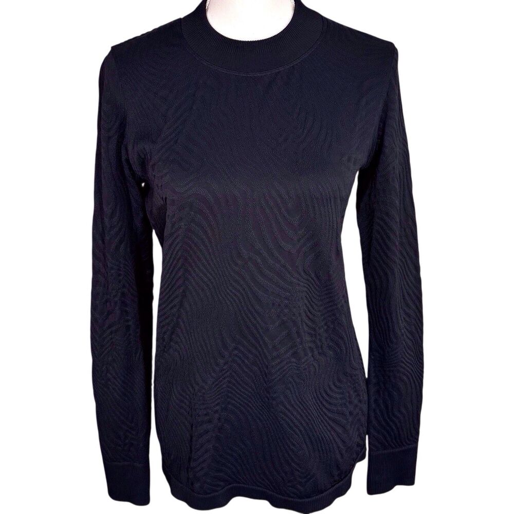 Spanx Mock Turtleneck Base Layer Top Large Black Swirl Textured Seamless